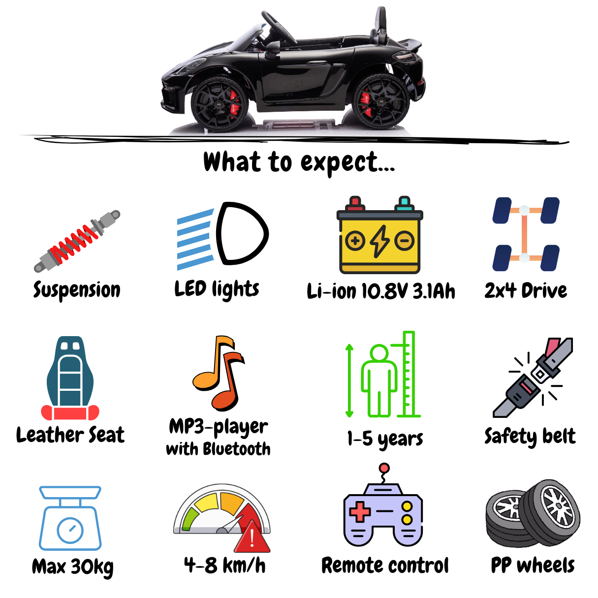 Porsche 718 Spyder RS Carro Elétrico para Crianças 12V - Preto