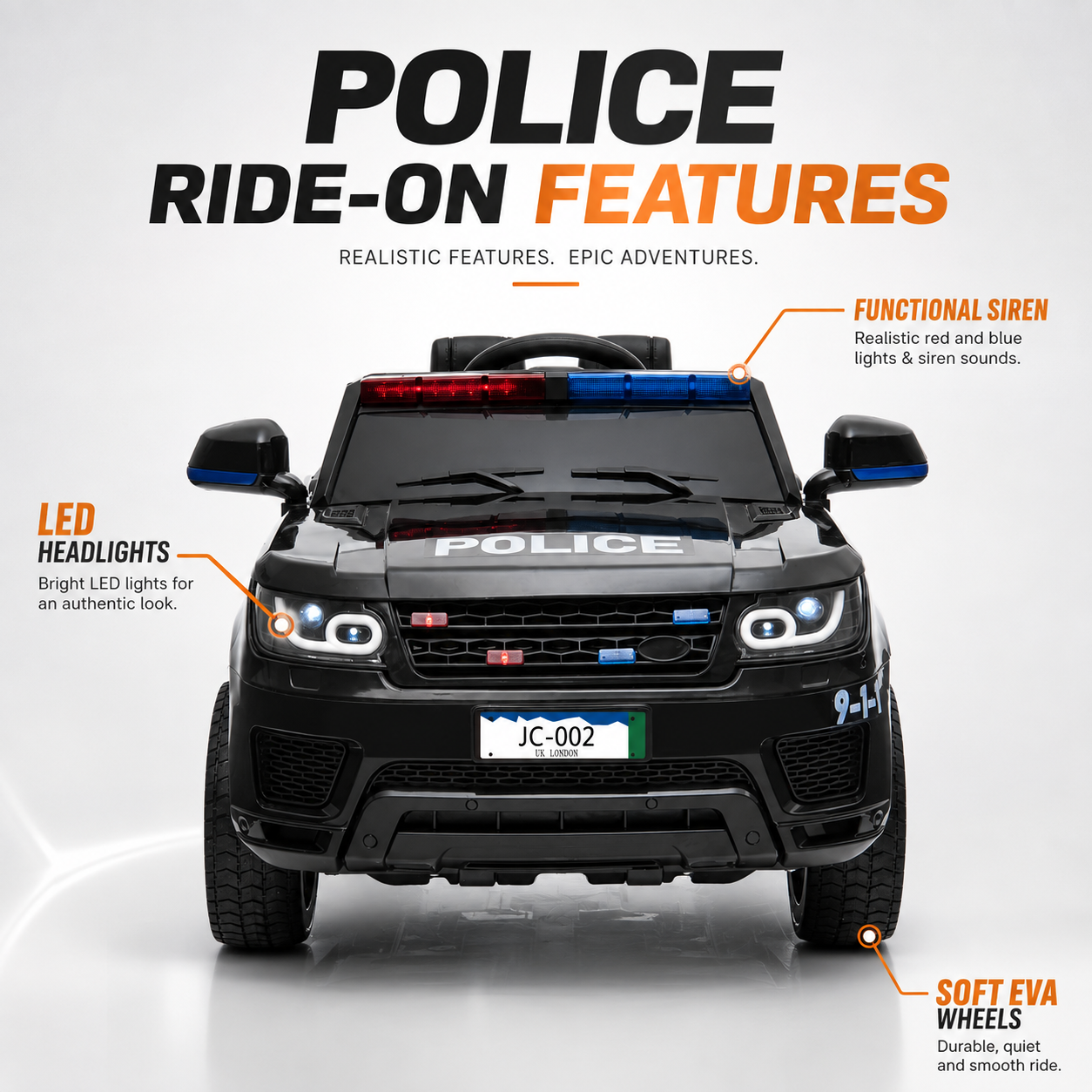 Elektrische kinderauto Vrooomy® Evoque S Politie