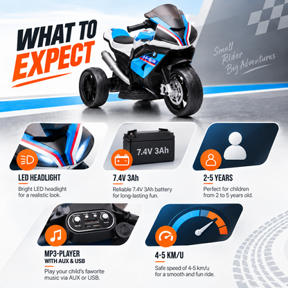 BMW HP4 Race elektryczny motocykl dla dzieci trójkołowy niebieski – zdjęcie 8