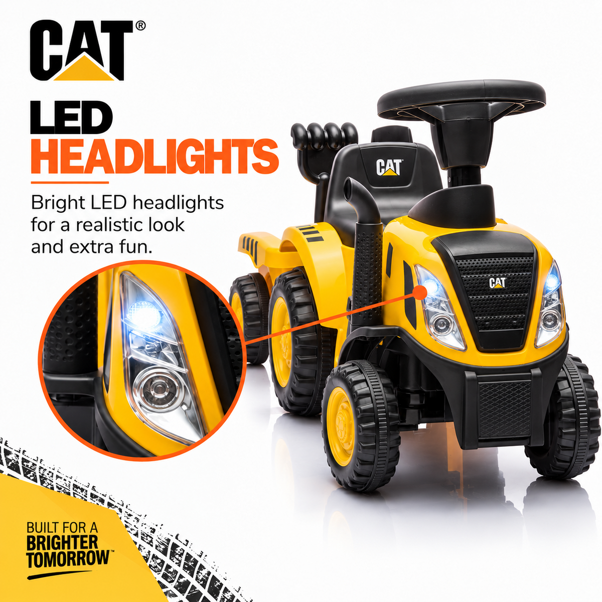 Jeździk CAT traktor z przyczepą żółty – zdjęcie 4