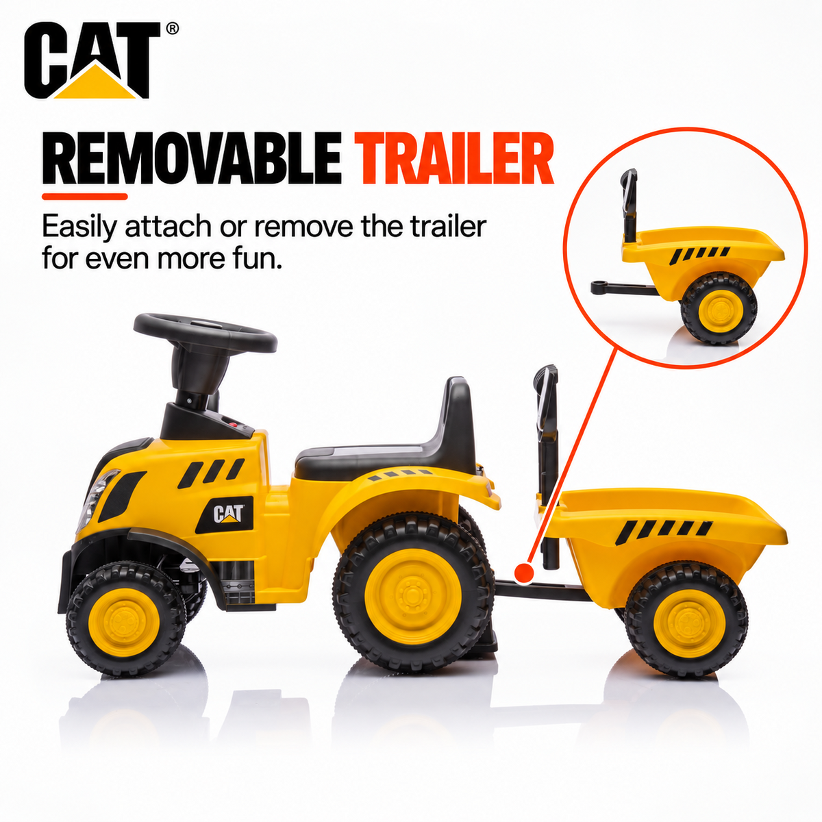 Jeździk CAT traktor z przyczepą żółty – zdjęcie 6