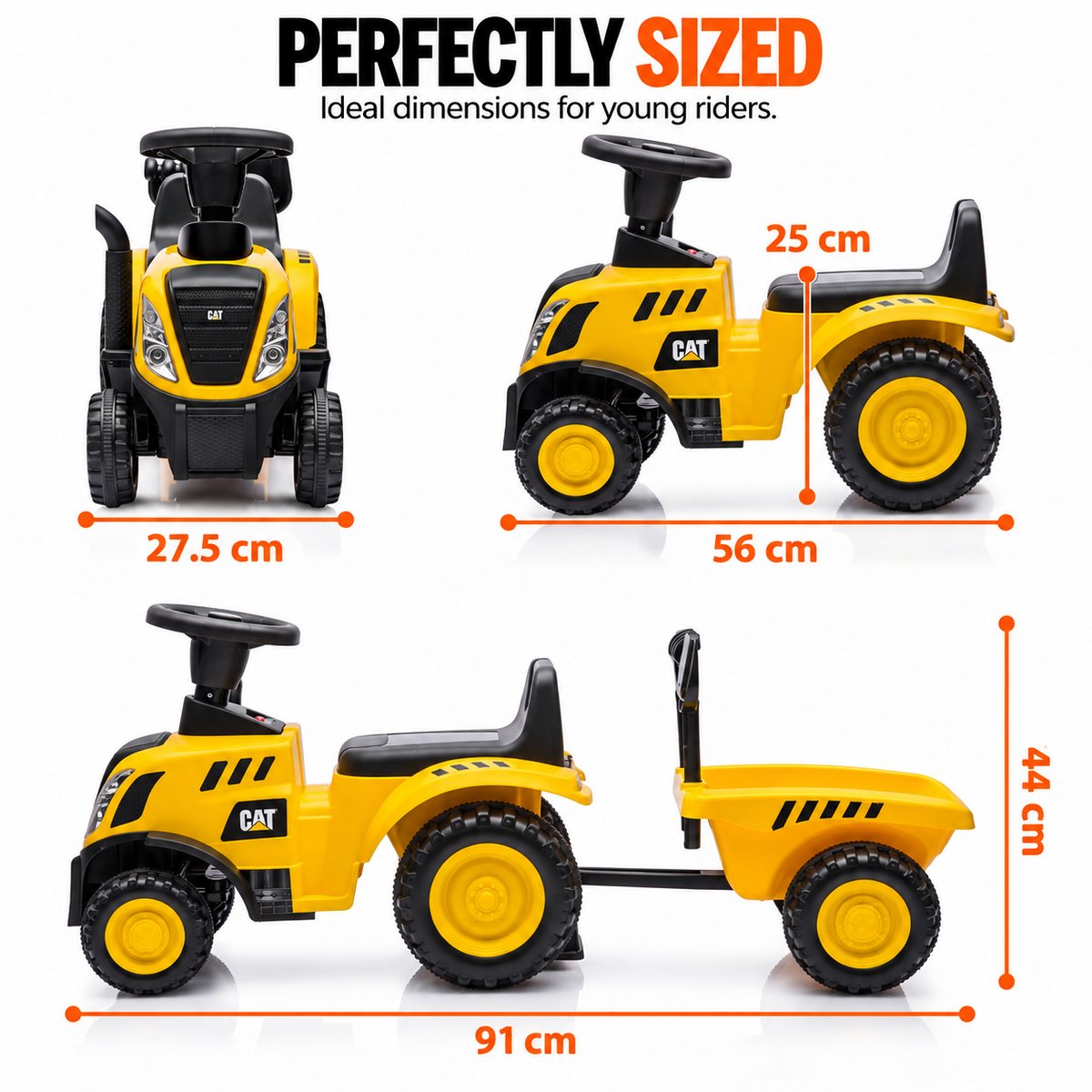 Jeździk CAT traktor z przyczepą żółty – zdjęcie 9