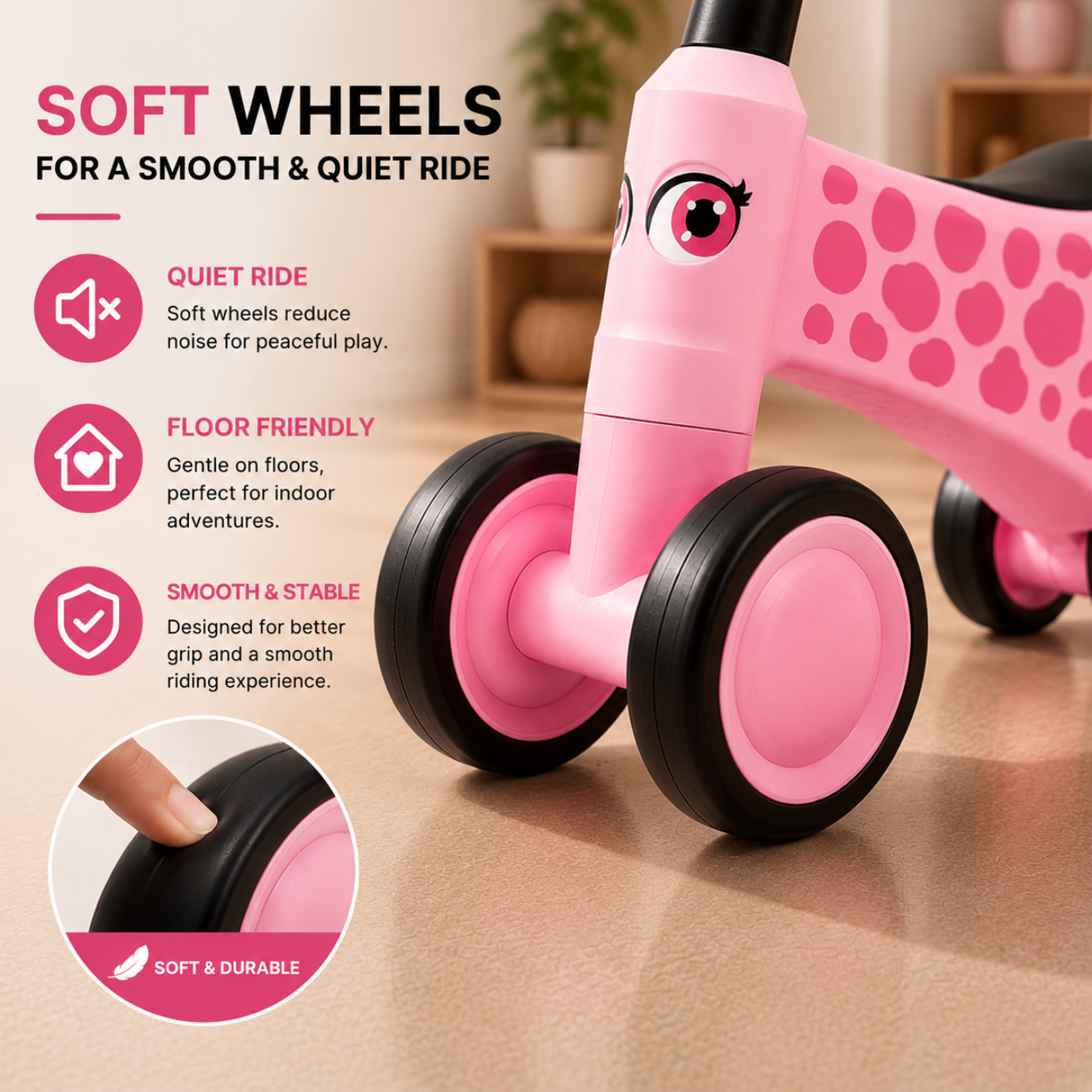 Vrooomy® Mini Loopfiets roze – kenmerken en specificaties