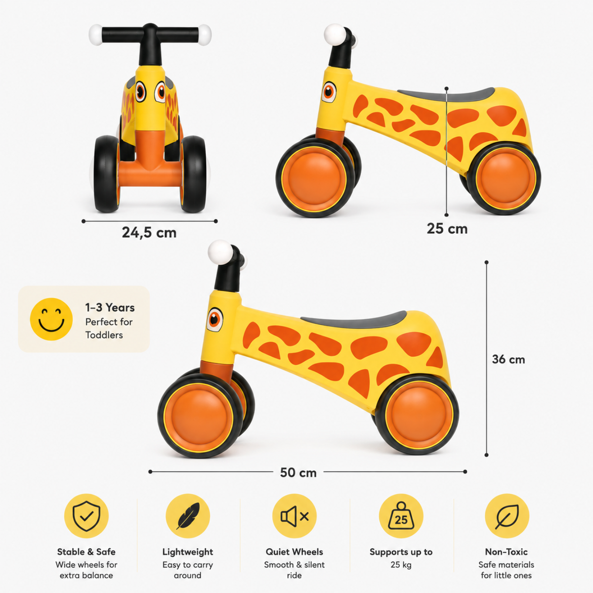 Vrooomy® Mini Loopfiets geel