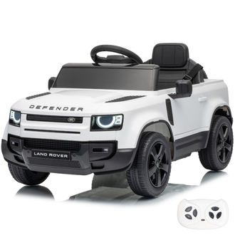 Elektrische kinderauto Land Rover Defender 90 12V wit met afstandsbediening – Vrooomy