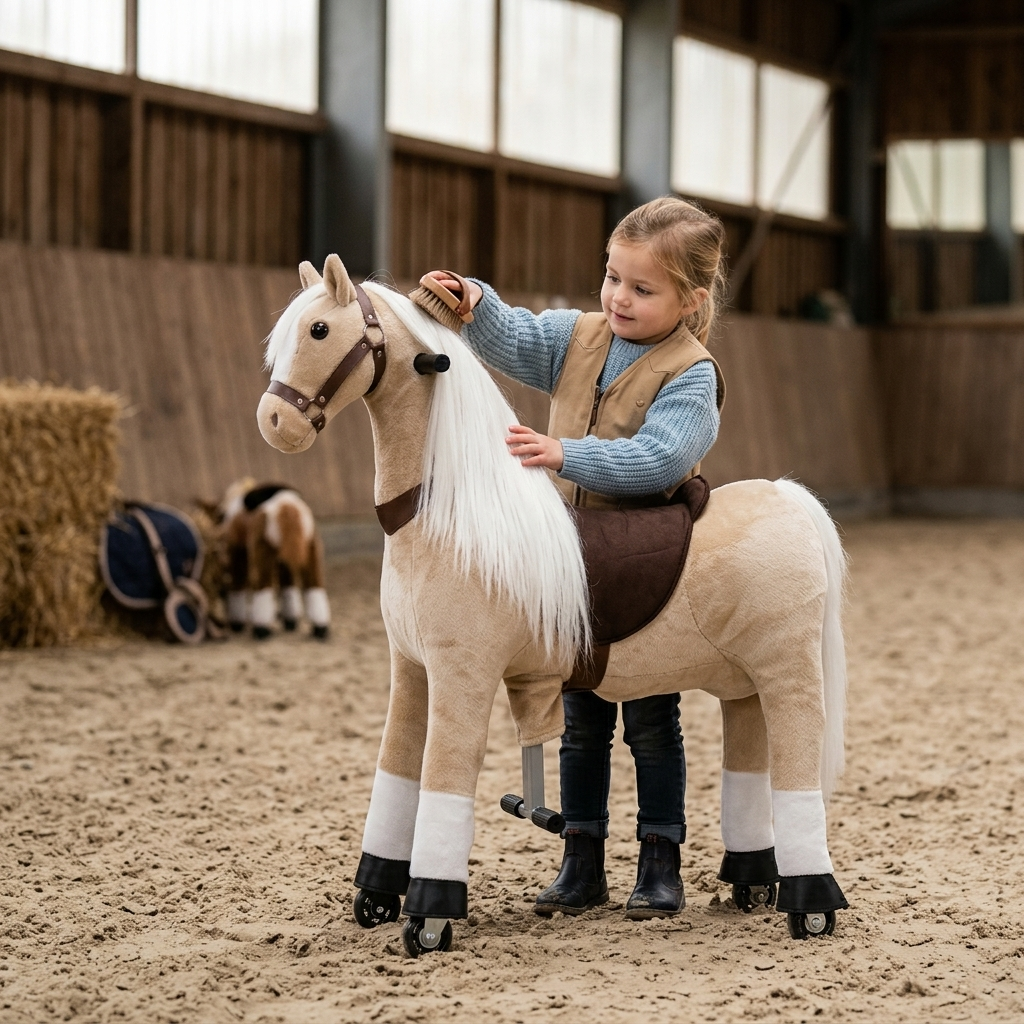 Vrooomy® Poney Mécanique à Poils longs XS - Beige