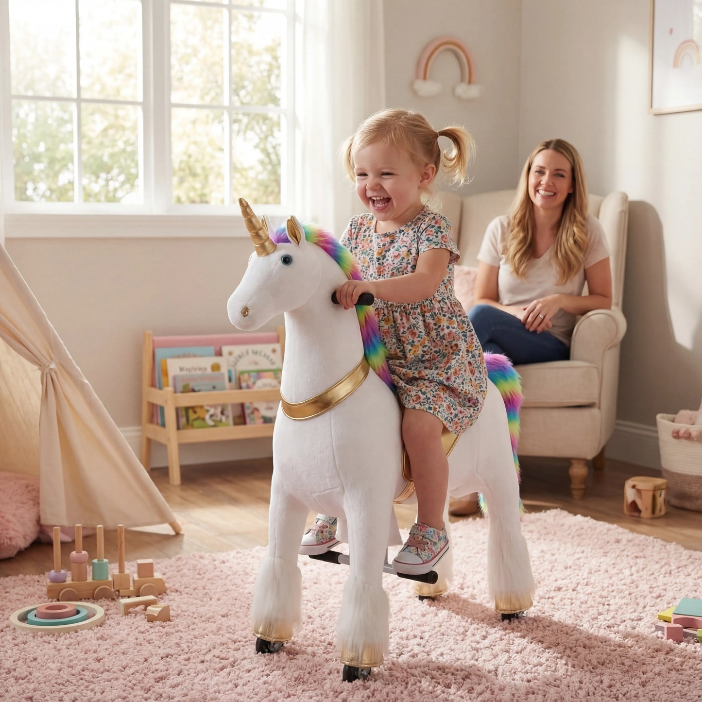 Vrooomy® Mechanisches Einhorn L – Weiß